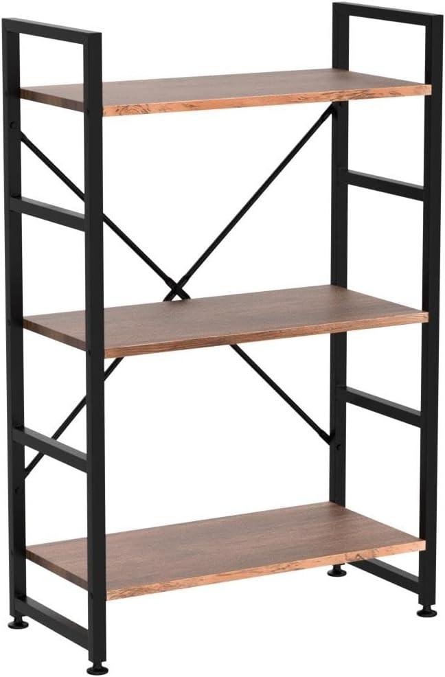 Rustic Brown 3-Tier Wood and Metal X-Frame Bookshelf