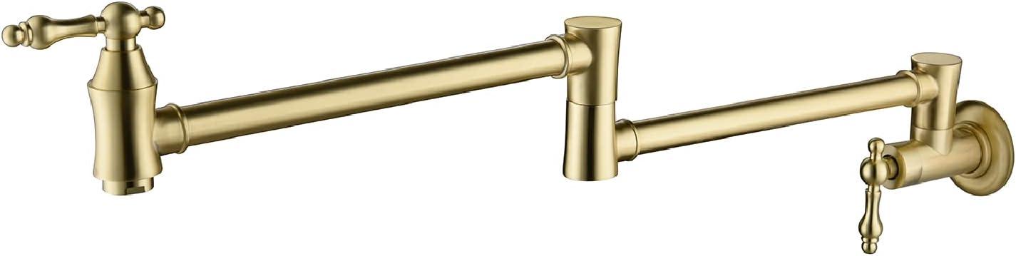 Brushed Gold Brass Wall-Mounted Pot Filler Faucet