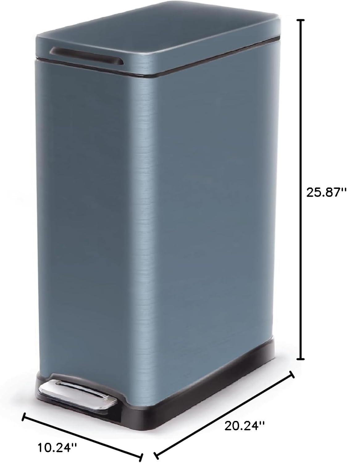 Home Zone Living 12 gal Kitchen Step Trash Can, Stainless Steel, Matte Blue