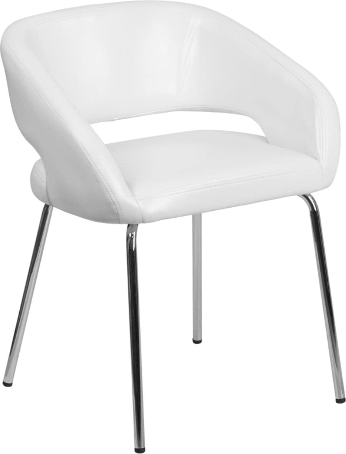 Fusion White LeatherSoft Chrome-Legged Side Reception Chair