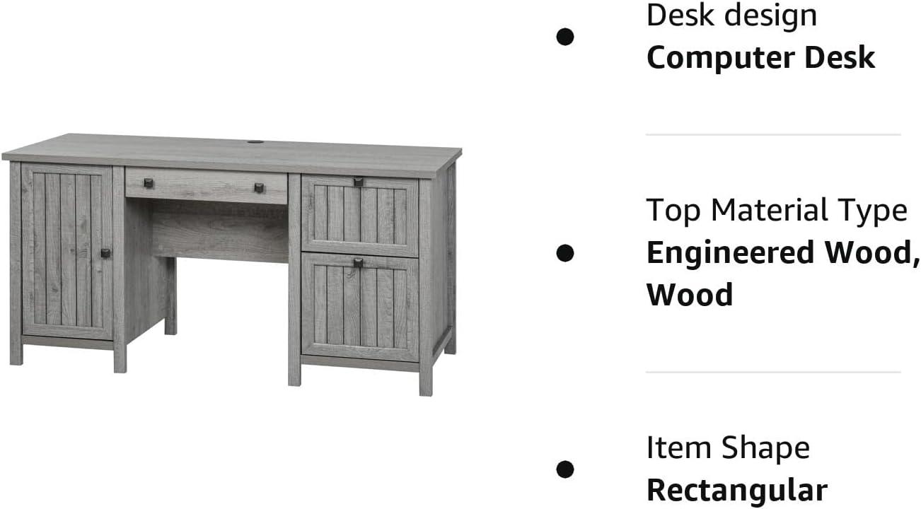 HOMCOM Vintage Executive Computer Desk, Home Office Work station, Student Table with Cabinet & 3 Drawers for Hanging Files, gray