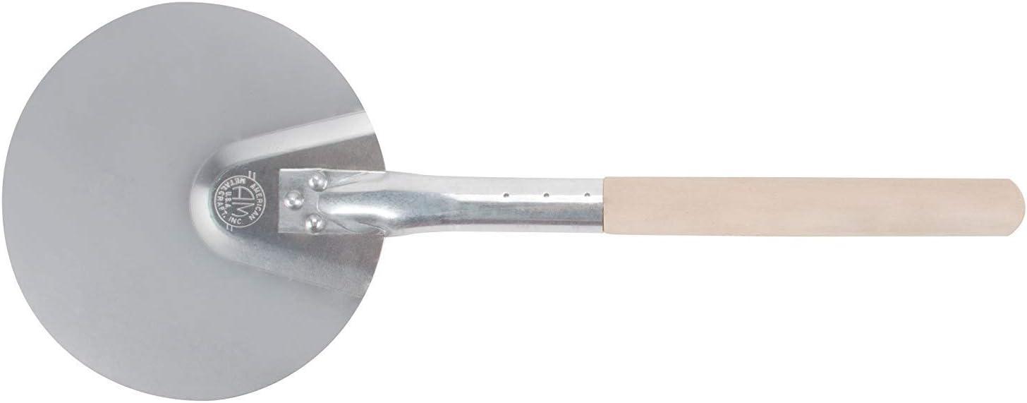 8" Round Aluminum Pizza Peel with 12" Wood Handle