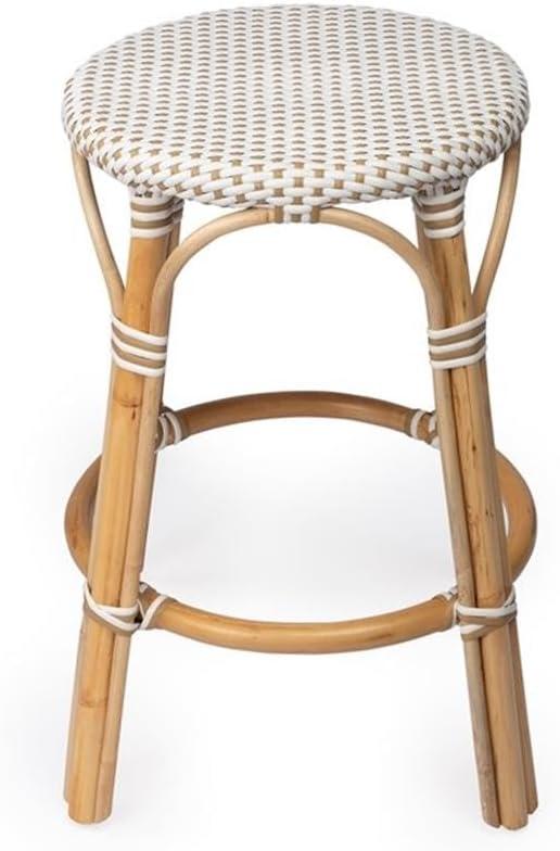 Beaumont Lane Island Living Rattan Counter Stool in Beige and White