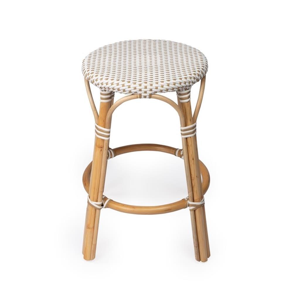 Beaumont Lane Island Living Rattan Counter Stool in Beige and White
