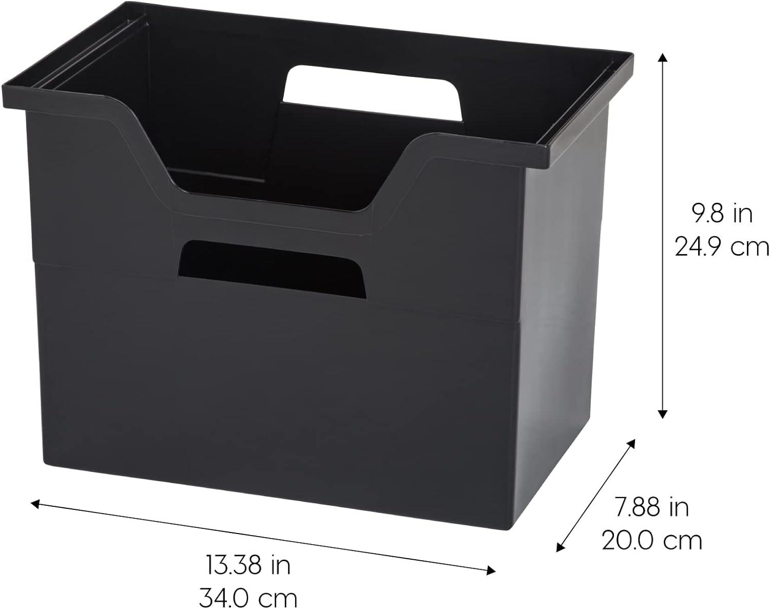 IRIS USA Large Portable Desktop File Box with Open Lid, 4 Pack, Black