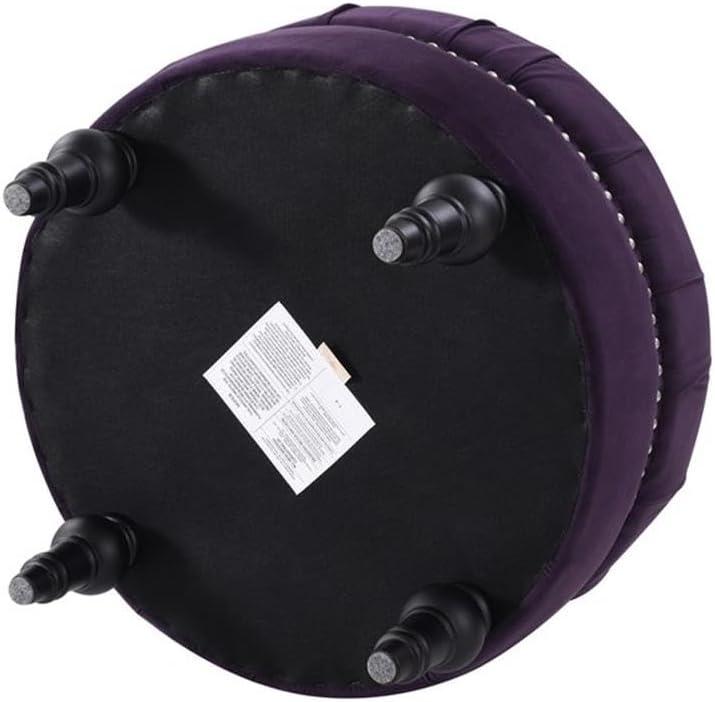 Dawn Tufted Round Ottoman Nailhead Accents Purple Velvet