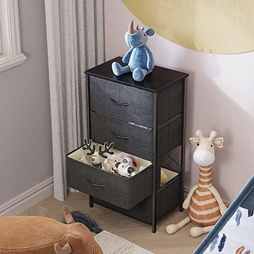 ODK Dresser for Bedroom with 4 Storage Drawers, Small Dresser Chest of Fabric Drawers with Sturdy Steel Frame, Wood Top, Dark Grey