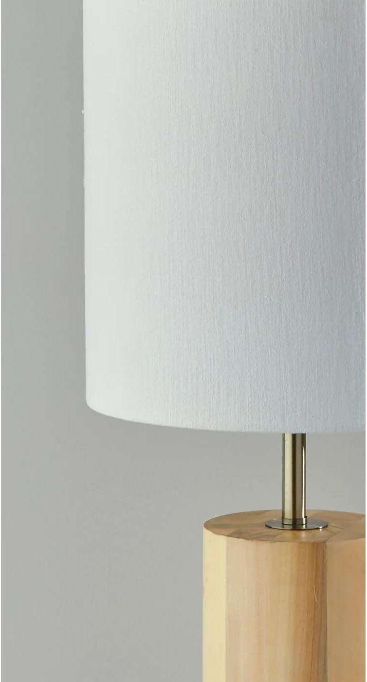 Natural Oak Wood Table Lamp with White Fabric Shade