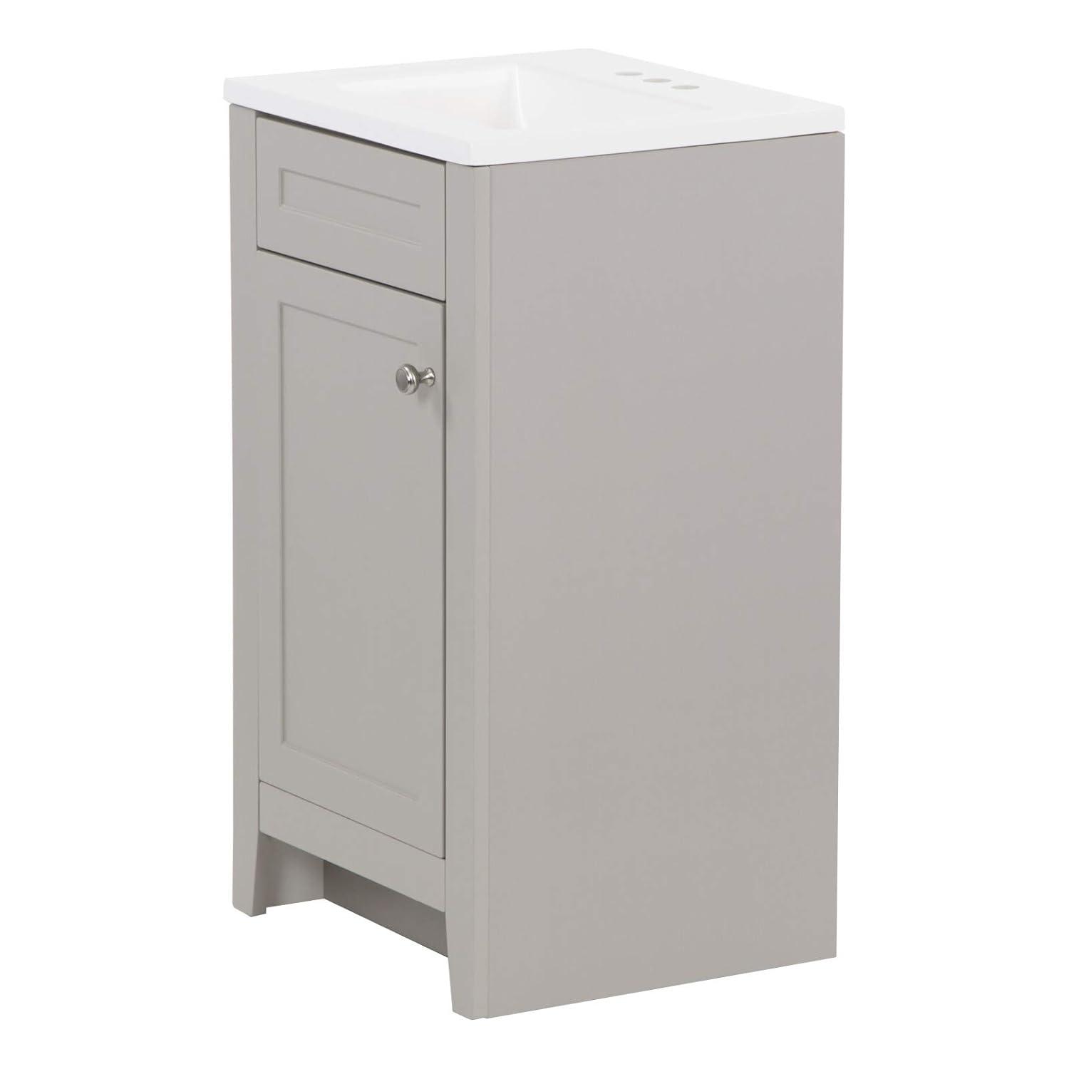 Spring Mill Cabinets Wyre 18 Inch Bathroom Vanity with White Single Sink Top, 1-Door Cabinet, 18.5" W x 16.68" D x 33.13" H, Gray