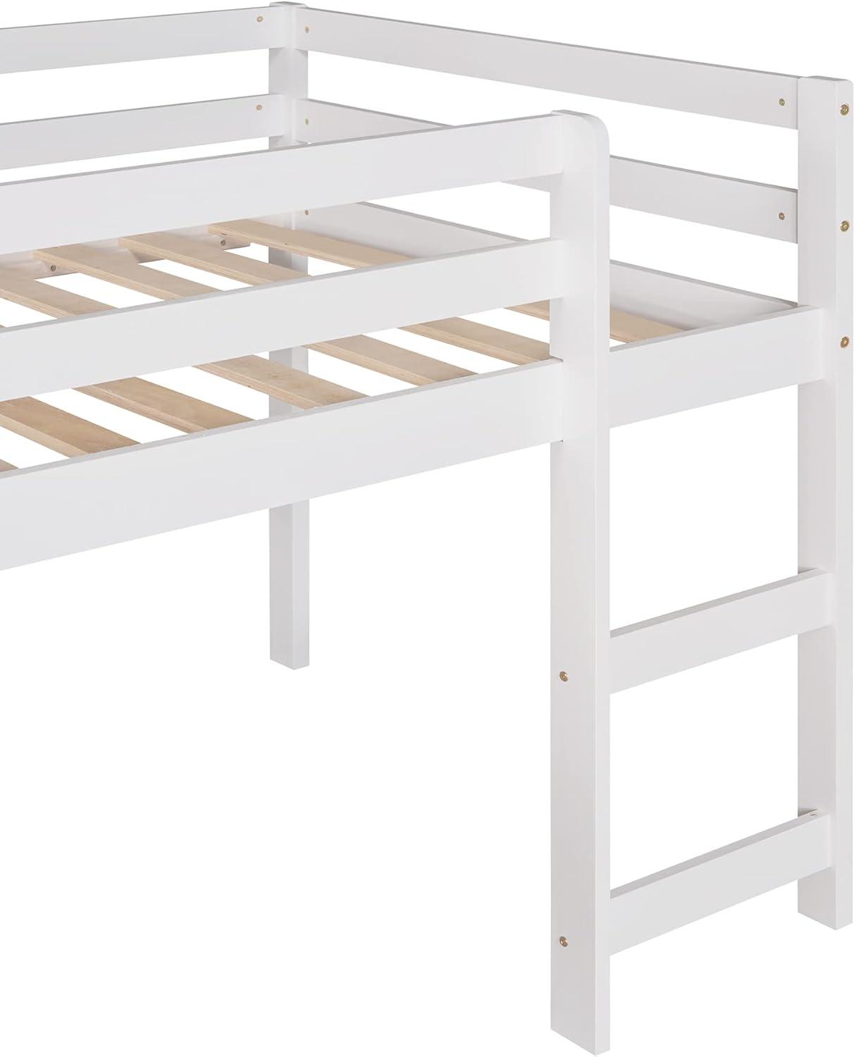 Harper & Bright Designs Kids Loft Bed with Slide,Twin Size Low Loft Beds for Girls Boys Solid Pine Wood Toddler Loft Bed with Ladder and Guard Rails,White