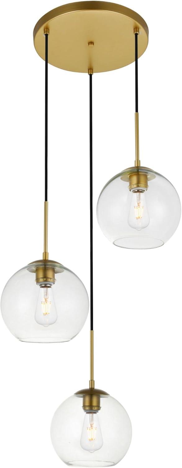 Elegant Lighting Baxter 3 Lights Brass Pendant With Clear Glass