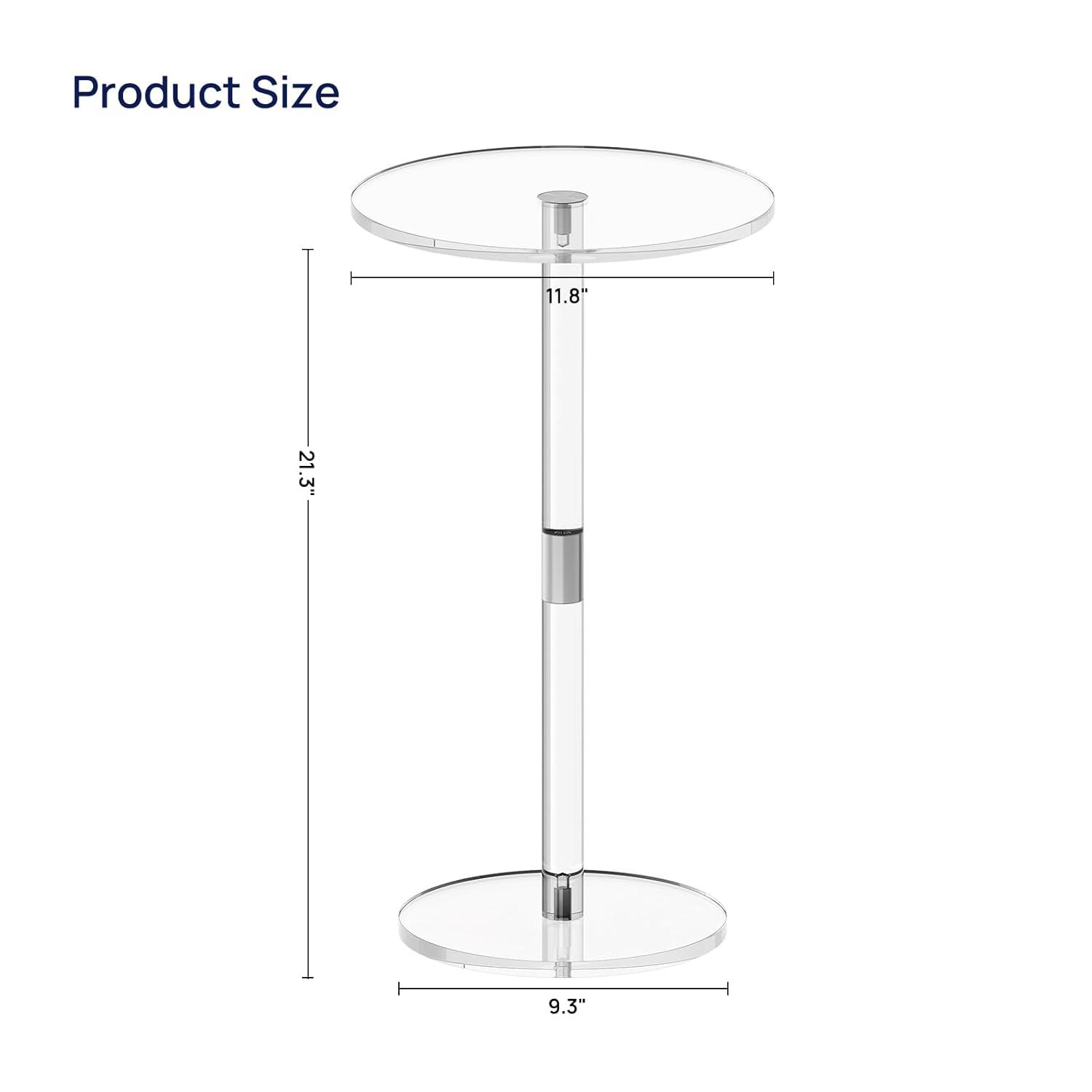 Acrylic End Table, Clear Side Tables for Small Space, 9.8" Round Modern Drink Table for Living Room, Bedroom, Bathroom, Office, Outdoor, Business, Sturdy and Easy to Install