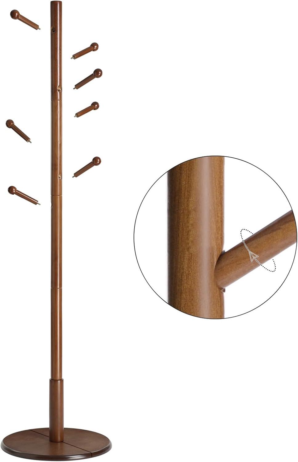 Coat Rack with 7 Rounded Hooks, Hall Tree, Coat Stand Dark Walnut