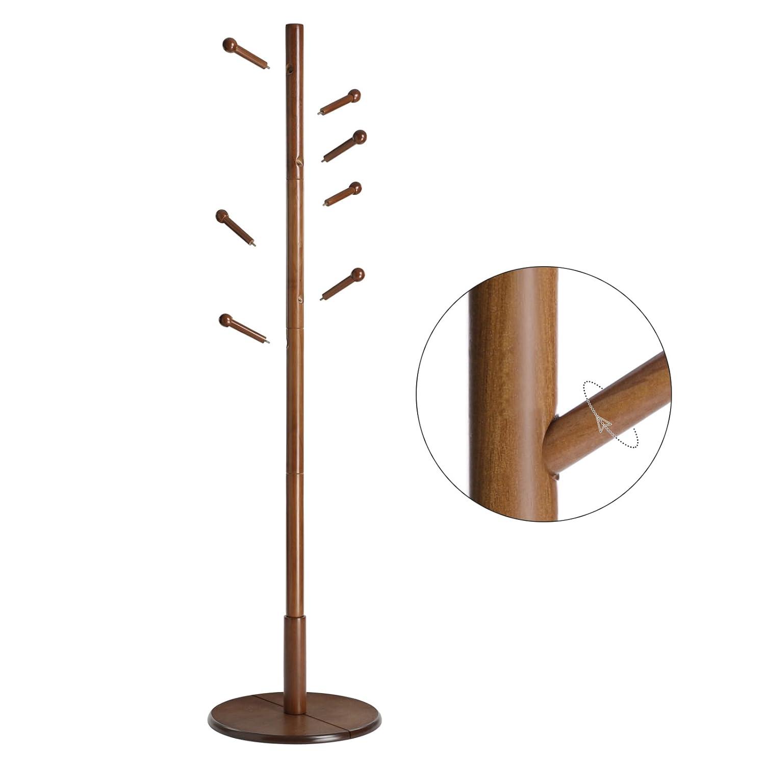 Coat Rack with 7 Rounded Hooks, Hall Tree, Coat Stand Dark Walnut
