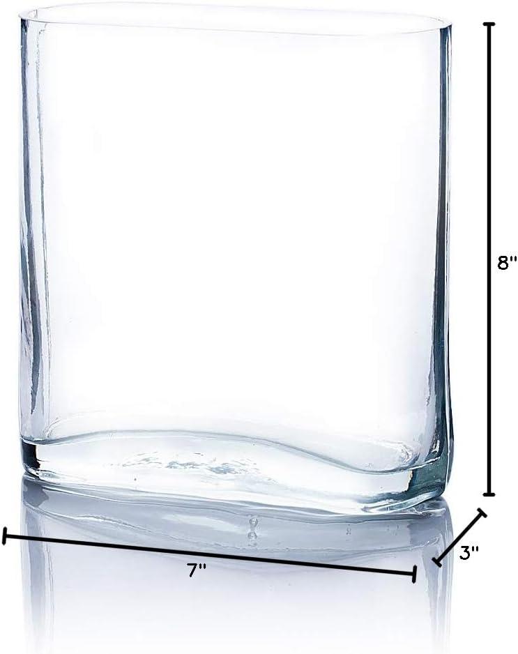 WGV Clear Rounded Corner Rectangular Glass Block Vase - 3" Wide x 8" Height, Good quality, Heavy Weighted Base - 1 Pc