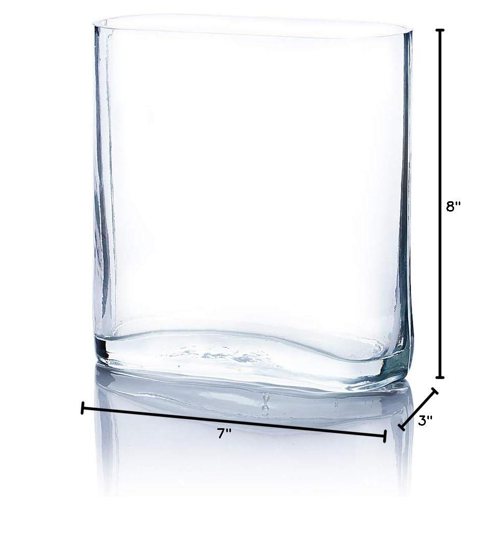 WGV Clear Rounded Corner Rectangular Glass Block Vase - 3" Wide x 8" Height, Good quality, Heavy Weighted Base - 1 Pc