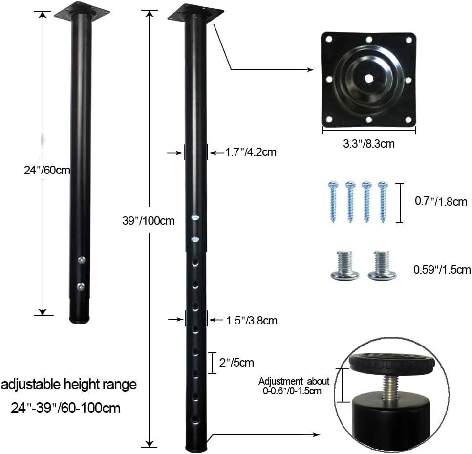 QLLY Adjustable Metal Table Leg, 24-40 inch, 60-100cm, Home Office DIY Desk Leg, Furniture Leg Set (4, Black)