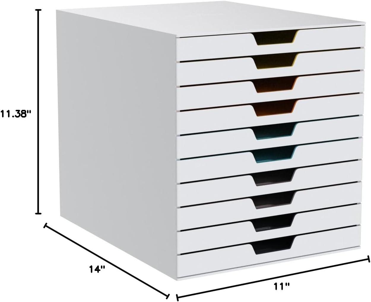 DURABLE Desktop Drawer Organizer (VARICOLOR MIX 10 Compartments with Removable Labels) 11" w x 14" d x 11.375" h, White & Multicolored (763027)