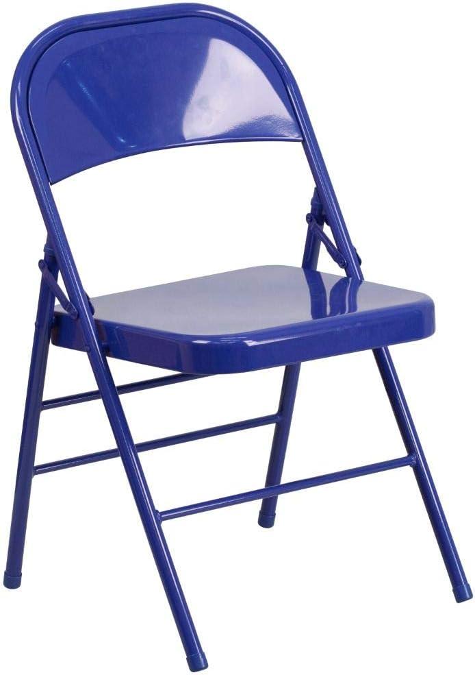 Flash Furniture 2 Pack HERCULES COLORBURST Series Cobalt Blue Triple Braced & Double Hinged Metal Folding Chair