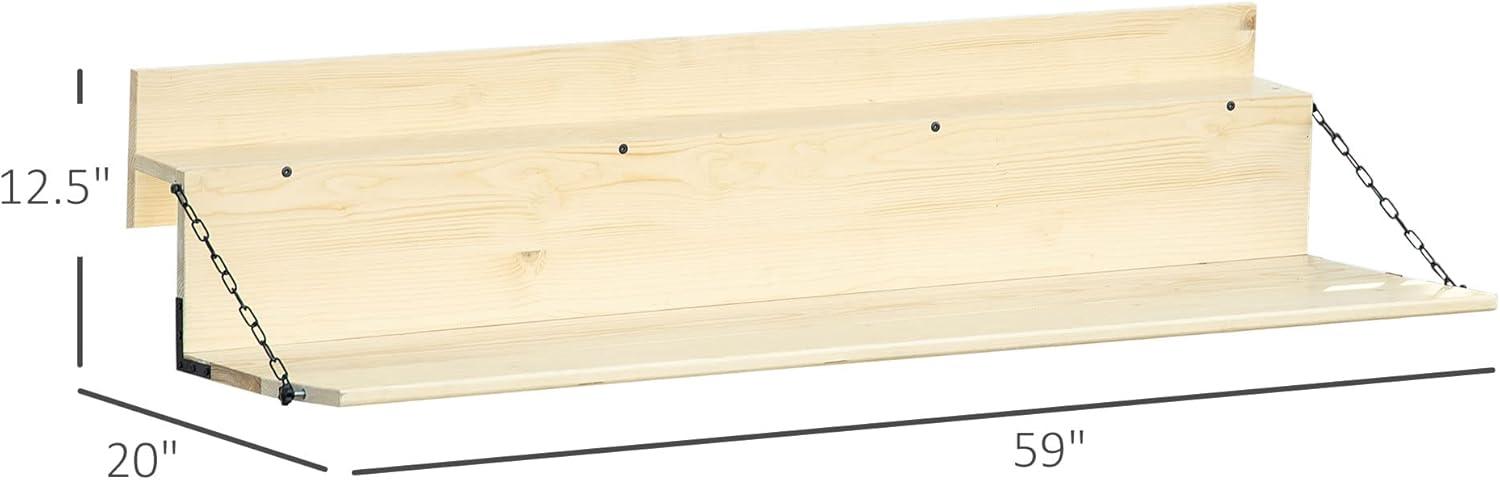 Outsunny Hanging Balcony Table, Spruce Wood Foldable Railing Bar, Serving Table & Desk, Fits up to 3.9 Inches, Natural