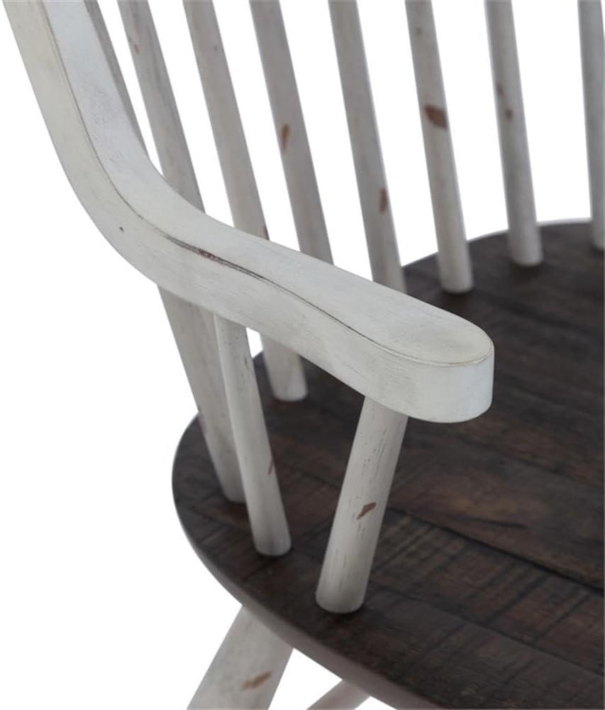 Farmhouse Transitional Rubberwood White Windsor Back Arm Chair