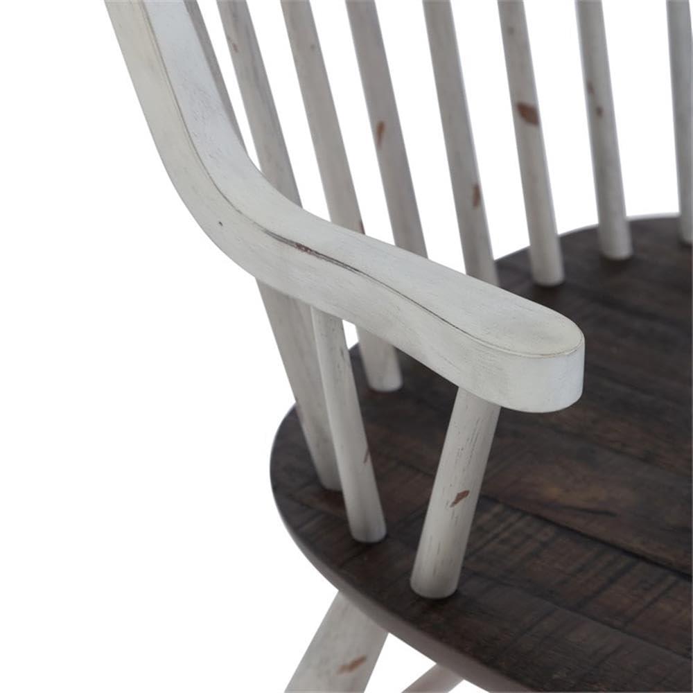Farmhouse Transitional Rubberwood White Windsor Back Arm Chair