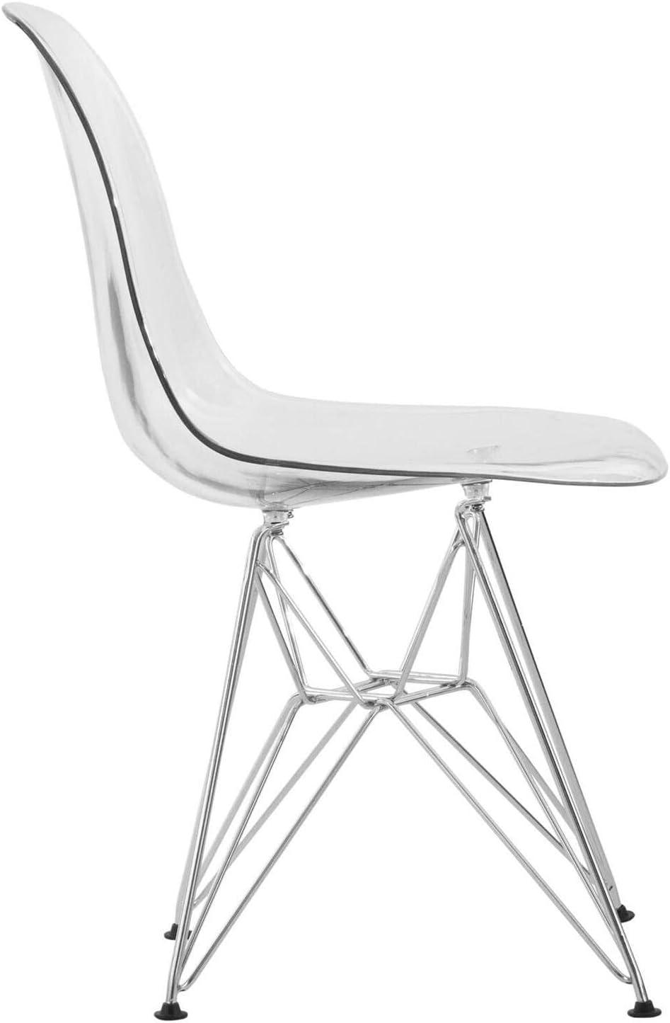 LeisureMod Cresco Modern Acrylic Dining Chairs (Set of 2) – Eiffel Chrome Base, Stylish Accent Chairs for Contemporary Dining Rooms & Kitchen Tables