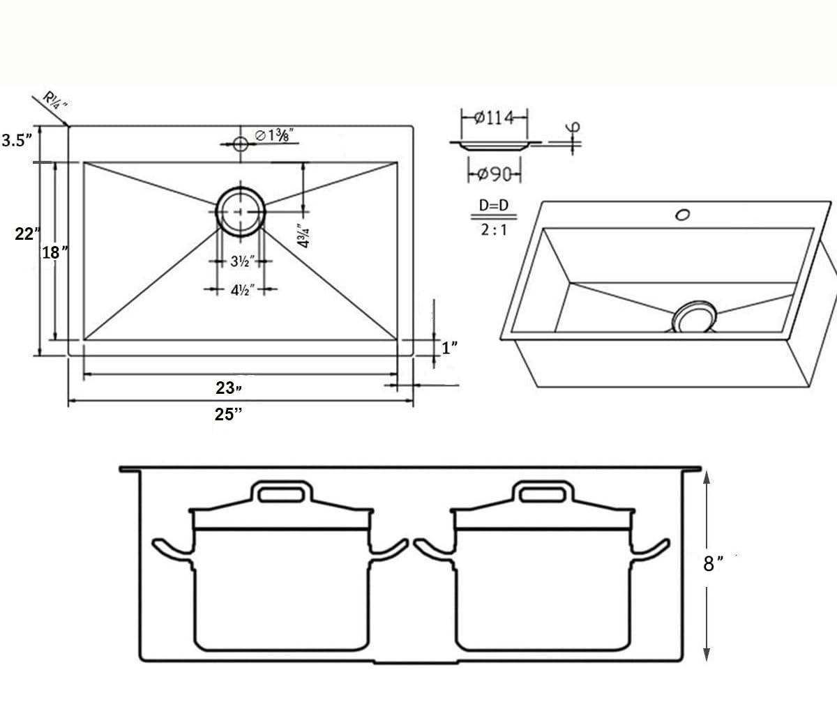 Ruvati 25 x 22 inch Drop-in Topmount Kitchen Sink 16 Gauge Stainless Steel Single Bowl