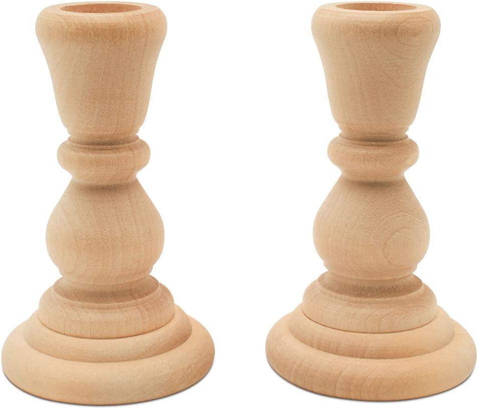 Natural Unfinished Wooden Candlestick Holders, Set of 12