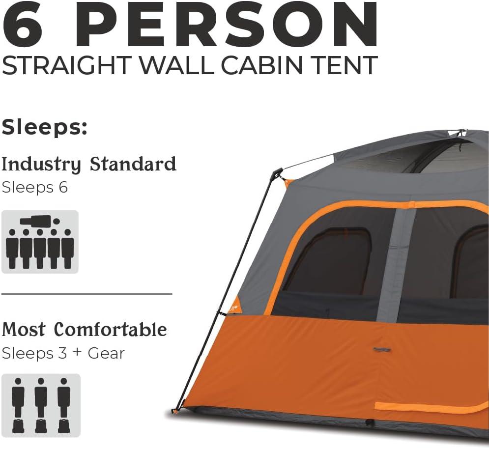 Core Equipment 6 Person Straight Wall Tent - Orange