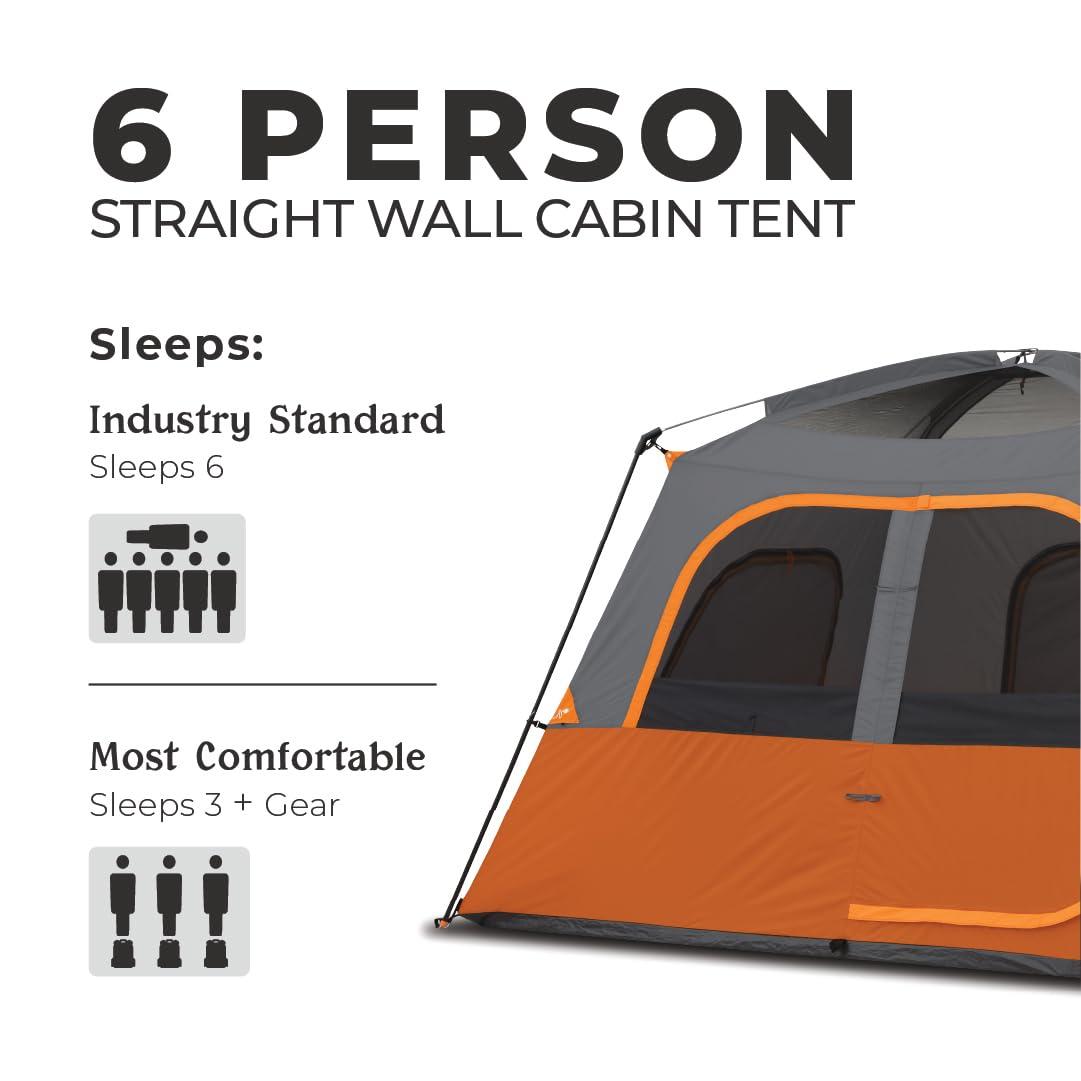 Core Equipment 6 Person Straight Wall Tent - Orange
