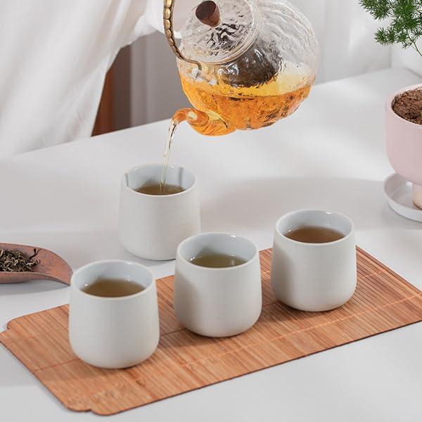 TEANAGOO Ceramic Japanese Tea Cup, 7.2Oz / 205 ml, Lt.Grey, H5, 4 Pcs/box, Occupied Japan Tea Cups, Chinese Tea Cup, Asian Tea Cups, Asian Tea Cups no Handles, korean tea cup Ceramic Cup for Tea