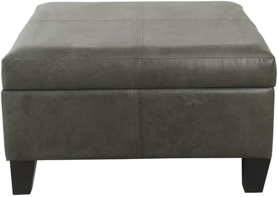 Luxury Large Square Storage Ottoman with Lid - HomePop: Faux Leather, Seating & Rosewood Legs
