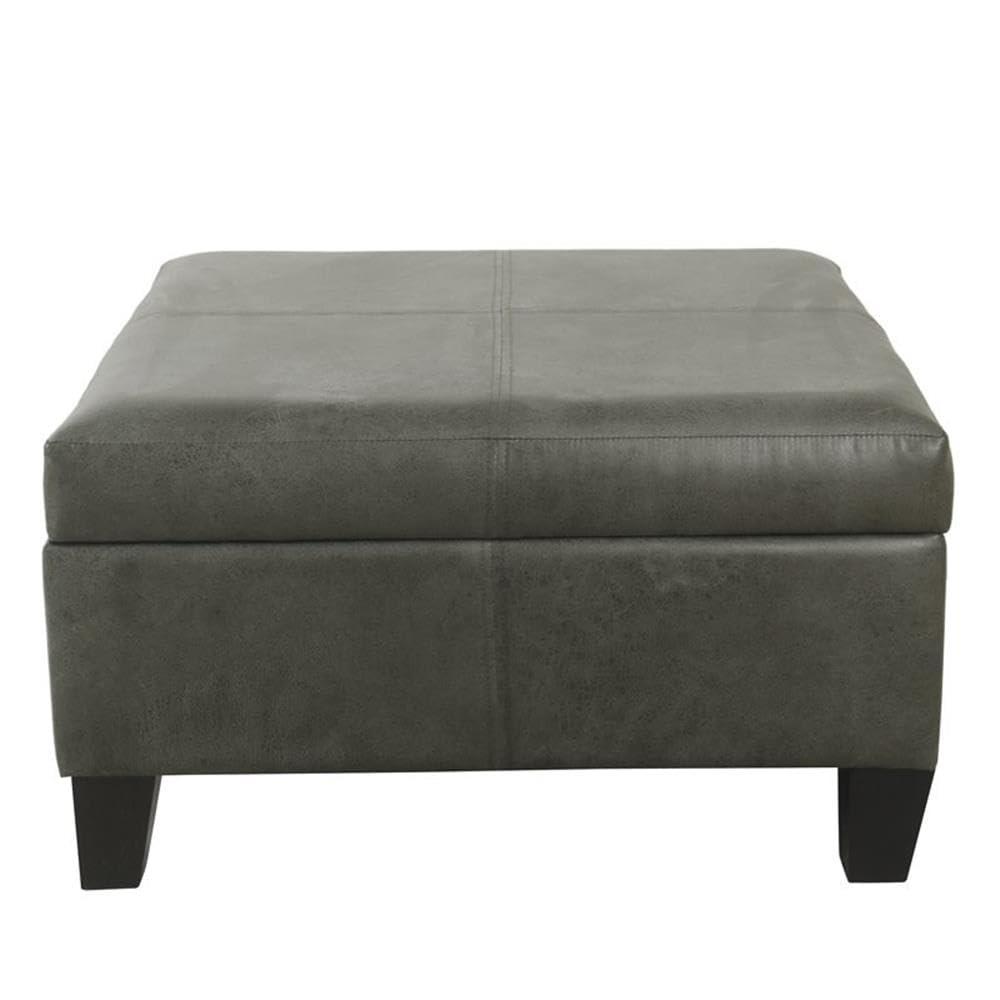 Luxury Large Square Storage Ottoman with Lid - HomePop: Faux Leather, Seating & Rosewood Legs