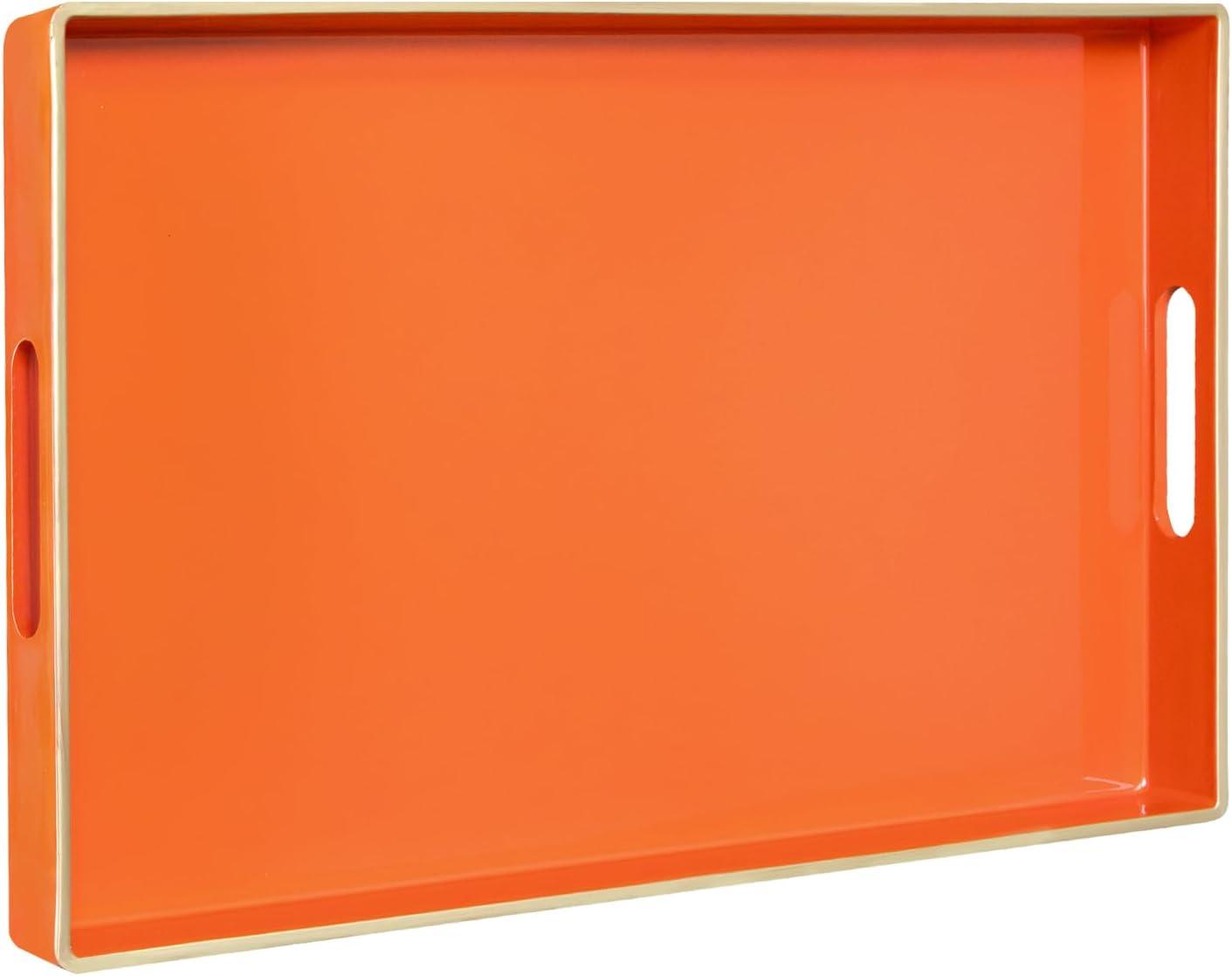 Bright Orange Acrylic Rectangular Serving Tray with Handles