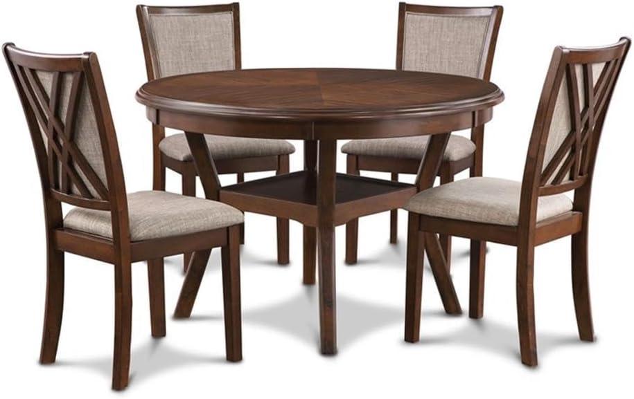 Amy Brown Cherry Round Dining Table Set with 4 Chairs