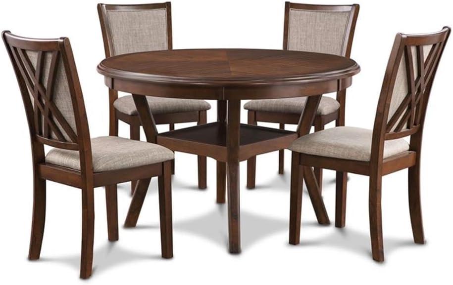 New Classic Furniture Amy 5-Piece Wood Round Dining Set, 1 Dining Table And 4 Chairs, 47 Inch, Brown Cherry