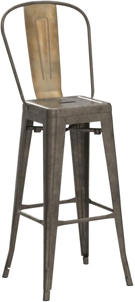 Costway Set of 4 High Back Metal Stool 30'' Seat Bar Height Industrial Bar Stools Gun/Black