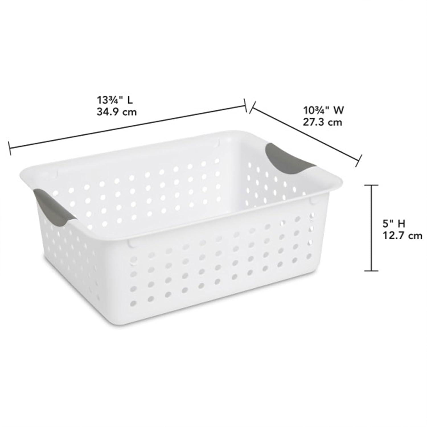 Sterilite Medium Ultra Basket, Storage Bin to Organize Closets, Cabinets, Pantry, Shelving and Countertop Space, White, 18-Pack