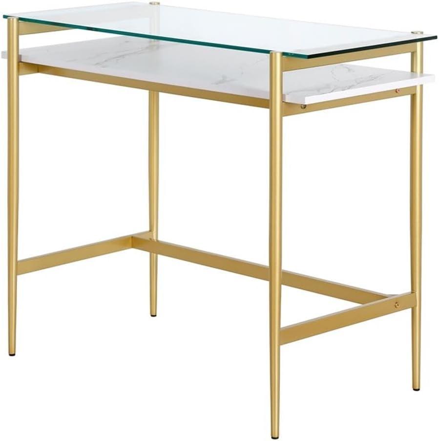 Henn&Hart 36" Brass/Faux Marble Metal/Glass/Faux Marble Home Office