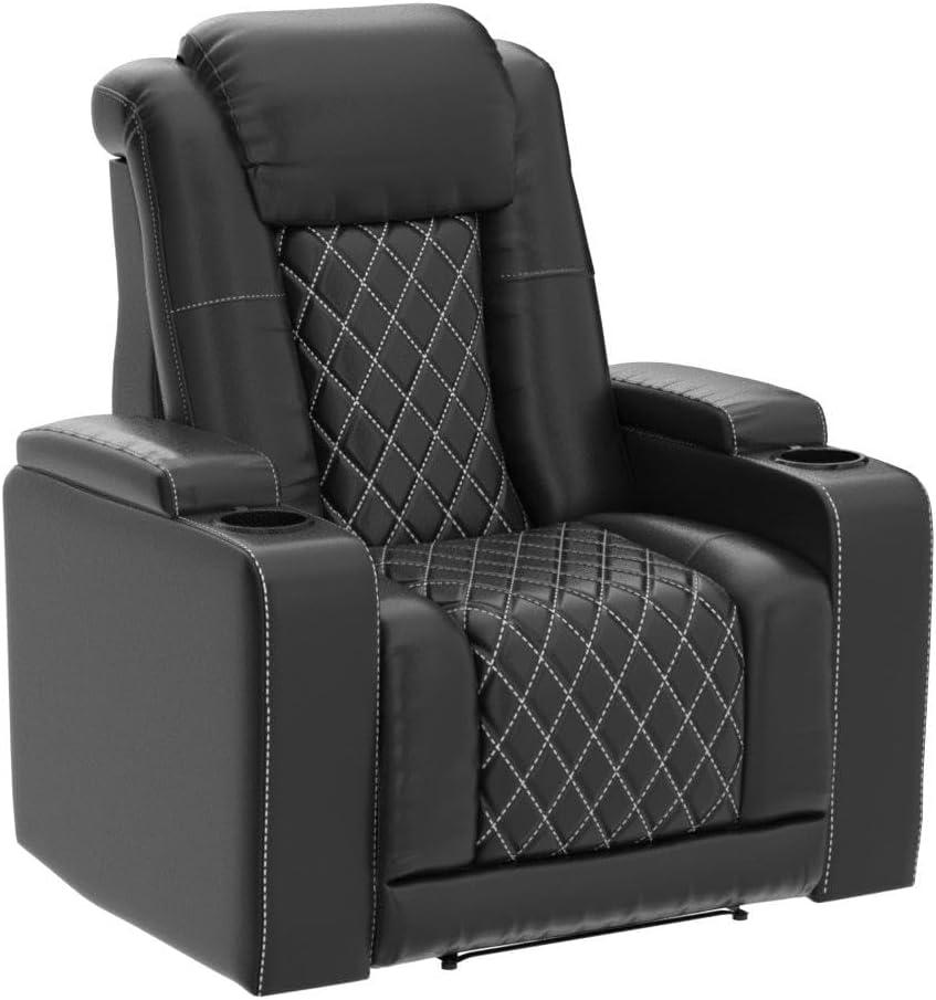 Bonzy Home Electric Power Recliner Chair Soft Air Breathable Leather Reclining for Adults with USB Ports and Cup Holders, Black Home Theater Seating with Hidden Arm Storage Movie & Media Room Chairs
