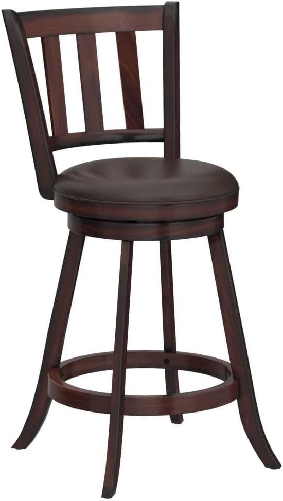 Brown Wood and Leather Swivel Bar Stools, 25'' Set of 2