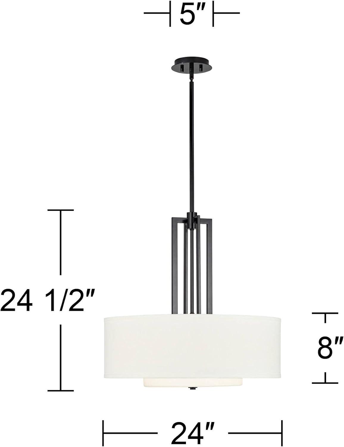 Contemporary Black Glass Drum Pendant Light 35"x12"x26"