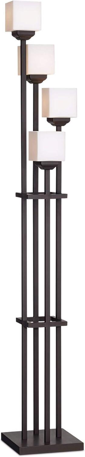 Franklin Iron Works Light Tree Rustic Torchiere Floor Lamp 72 1/2" Tall Bronze Iron 4-Light White Glass Shade Living Room Bedroom Office House Home