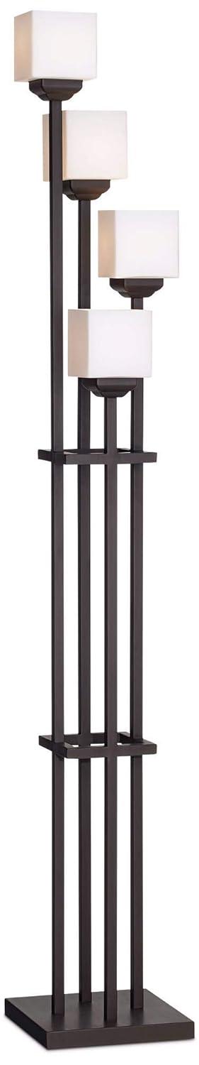 Franklin Iron Works Light Tree Rustic Torchiere Floor Lamp 72 1/2" Tall Bronze Iron 4-Light White Glass Shade Living Room Bedroom Office House Home