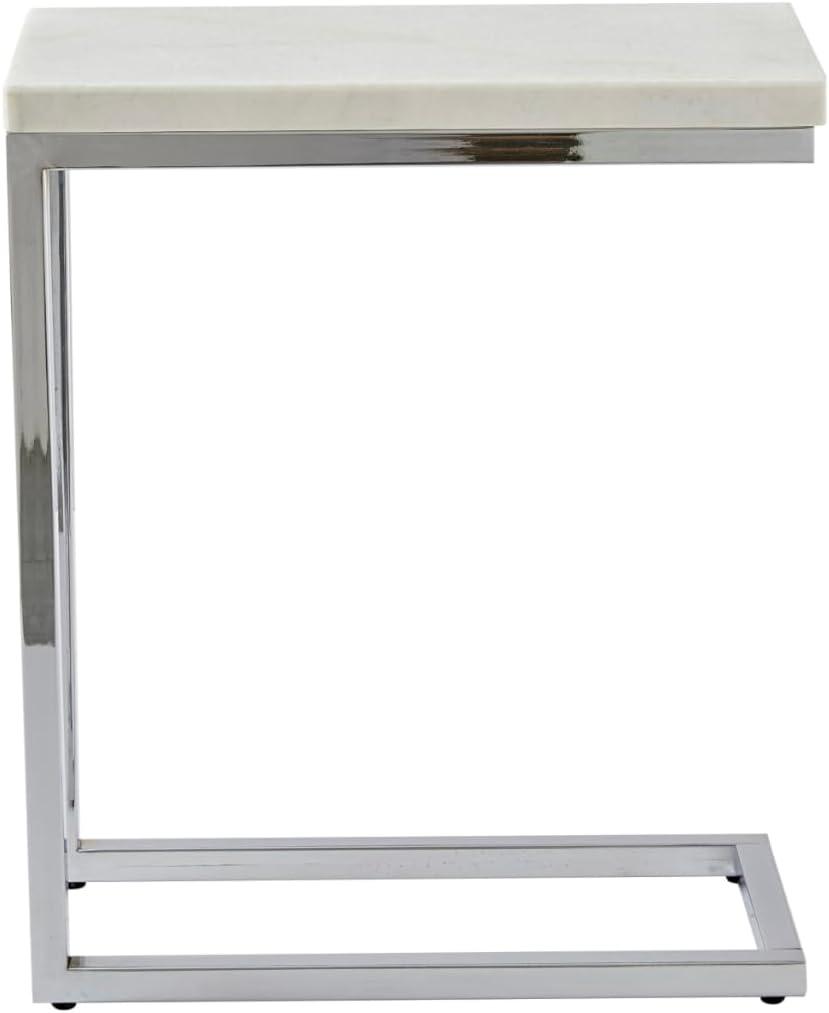 Echo Chairside Table White - Steve Silver Co.: Contemporary Metal Frame, Marble Top, Fixed Shelf, Feet Levelers