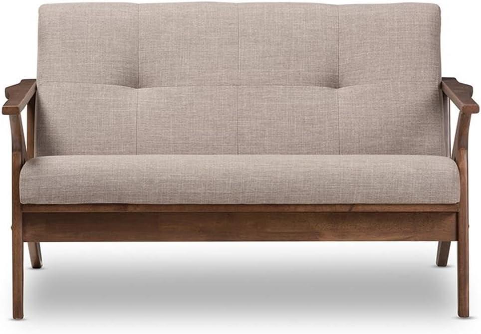 Bianca Mid-Modern Walnut Wood Fabric Tufted 2 Seater Loveseat Light Gray - Baxton Studio: Rubberwood Frame, Polyester Upholstery