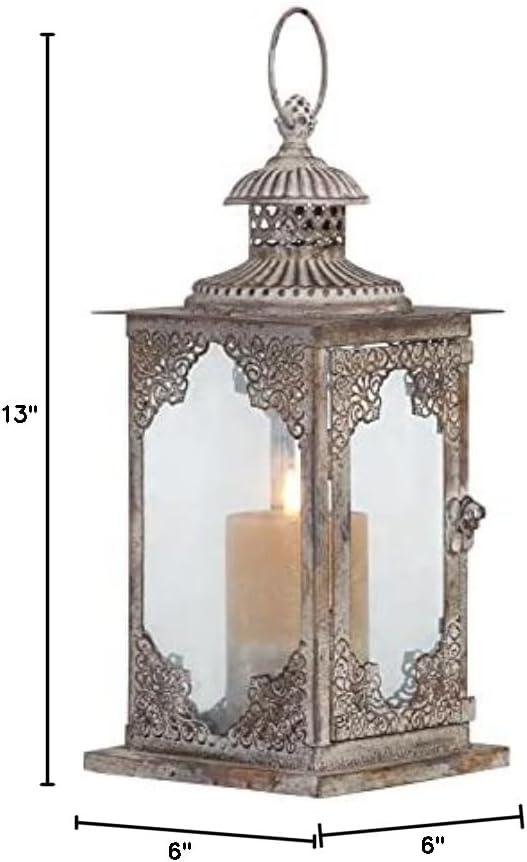 DecMode Gray Metal Decorative Candle Lantern with Handle