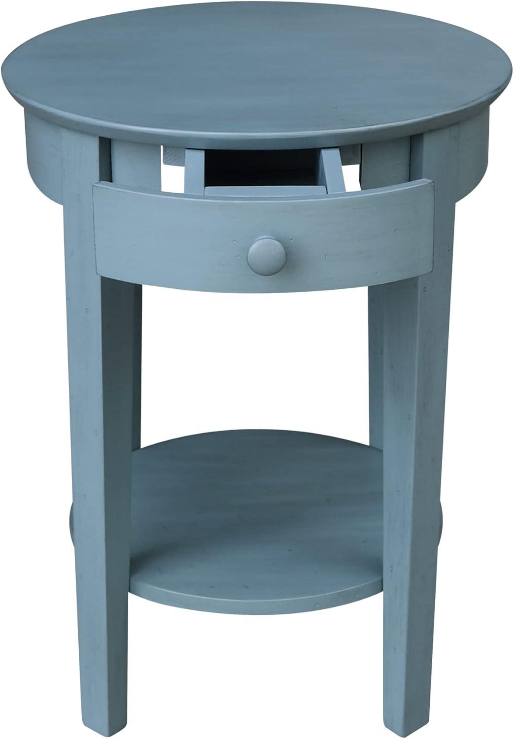 Ocean Blue Round Wooden Accent Table with Storage