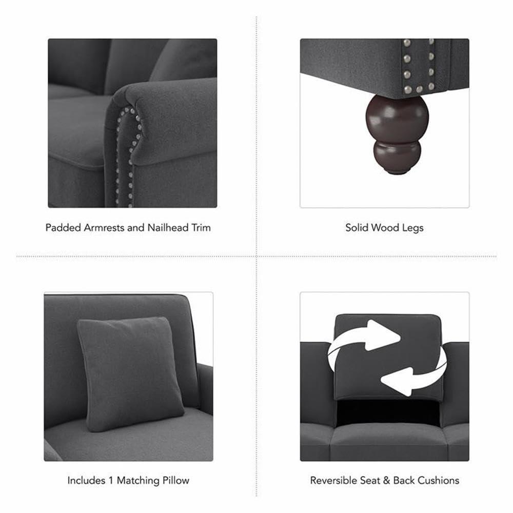 Coventry Chaise Lounge with Arms in Charcoal Gray Herringbone Fabric